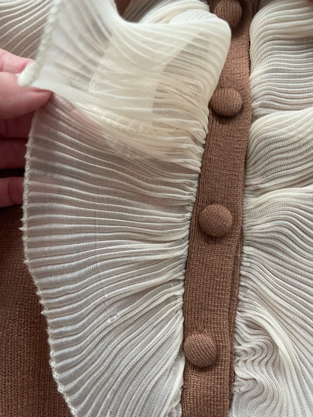 DONATED - DON’T BUY Zara ruffle knit, cognac with beige ruffle, very stretchy, M - Picture 12 of 13